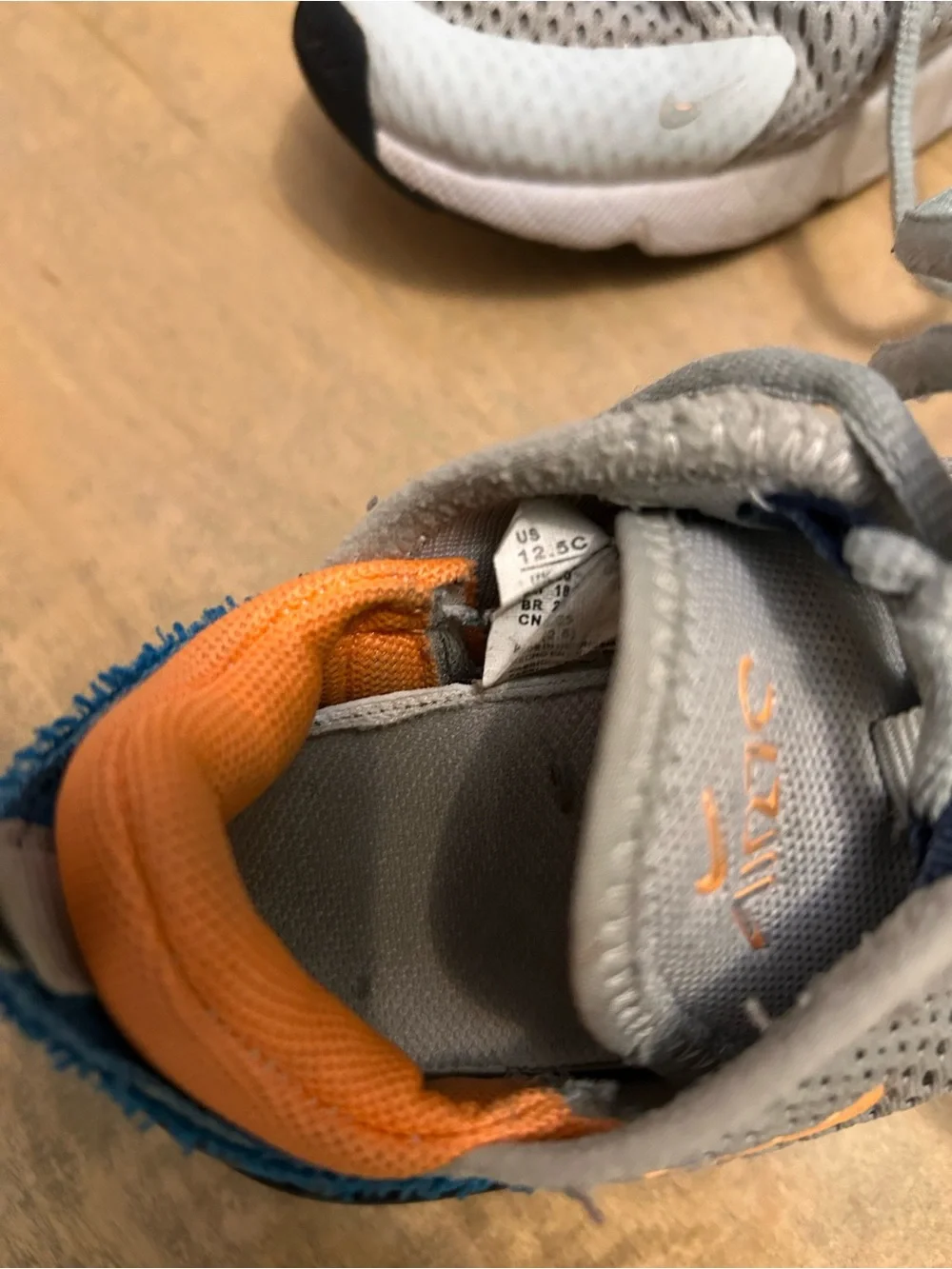 Nike Kids AirMax 270 Sneakers in Grey, Orange & Blue - Picture 6 of 6